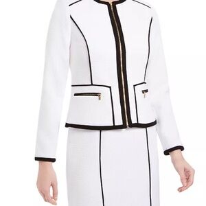 Calvin Klein Contrast Black & White Piped Trim Suit Size 12